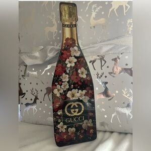 Gucci Floral 3D Champagne Bottle Wood Decor 13” Luxury Designer Decor NEW